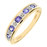 0.29ct Round Tanzanite  and Diamond Pave Set Eternity Ring in UK Hallmarked 9ct Yellow Gold